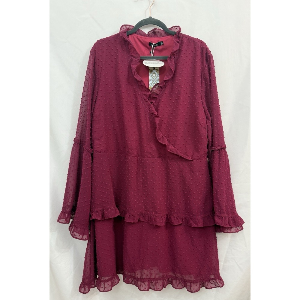 NWT Boohoo Chiffon Wide Sleeve‎ Swiss Dot Wrap Dress Berry Womens Plus Size 22